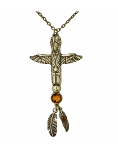 Collier chef indien avec totem tête d'aigle