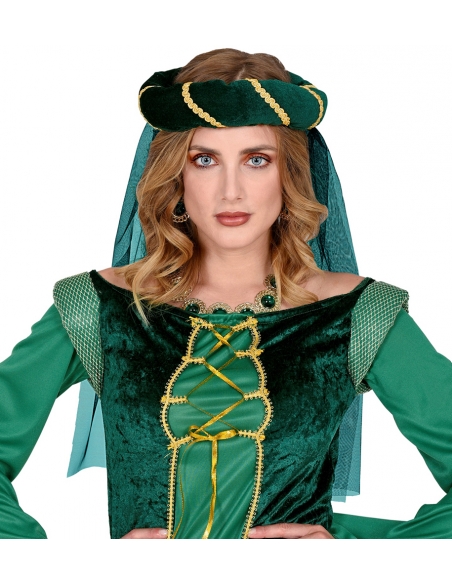 Coiffe Médiévale verte Femme avec Voile