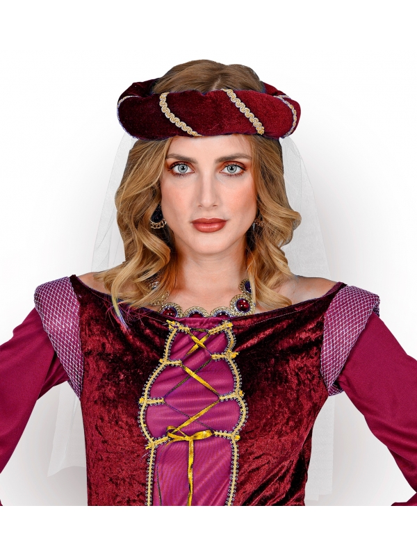Coiffe Médiévale bordeaux Femme avec Voile