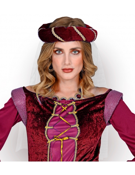 Coiffe Médiévale bordeaux Femme avec Voile