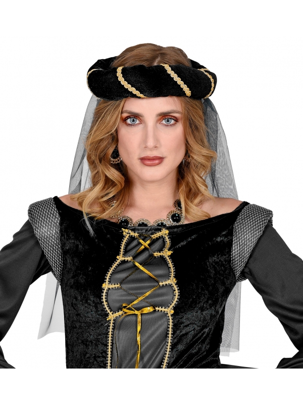 Coiffe Moyen Age femme noire avec voile