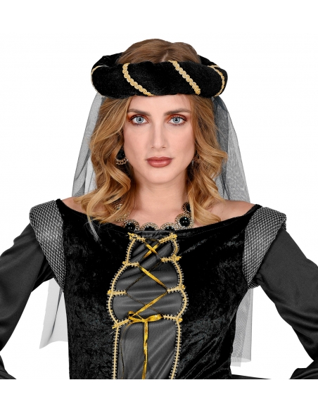 Coiffe Moyen Age femme noire avec voile