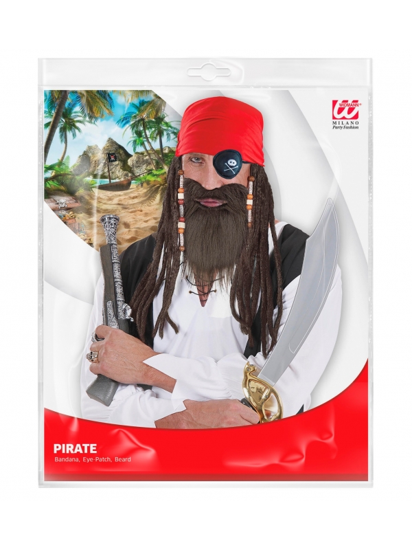 Set pirate adulte avec barbe, bandana et cache œil