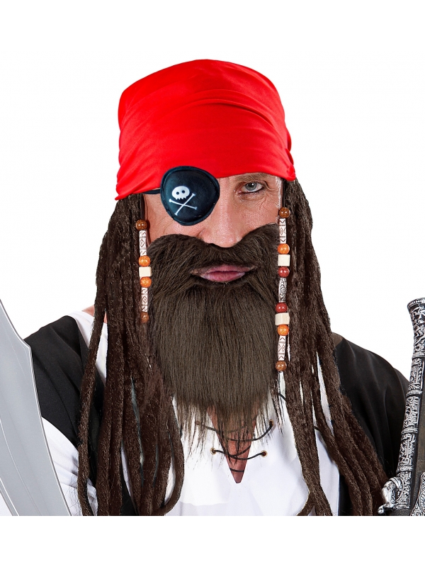 Set pirate adulte avec barbe, bandana et cache œil
