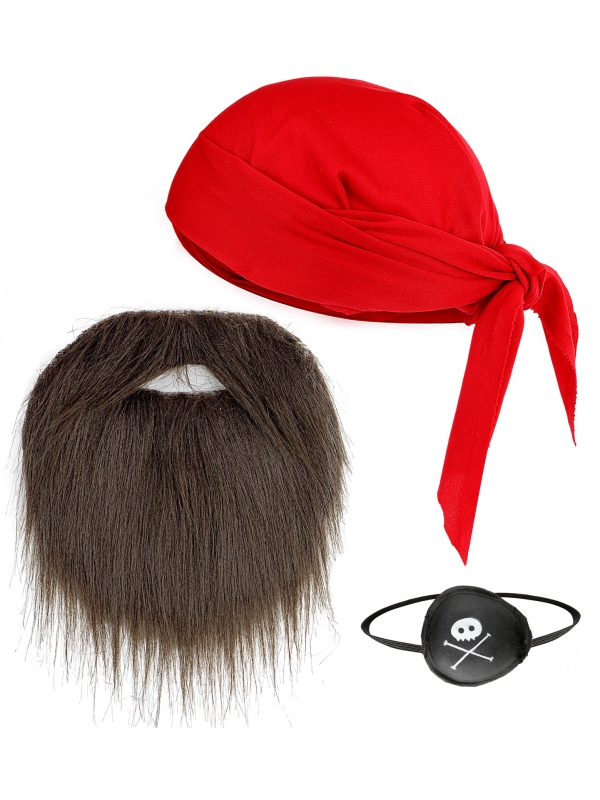 Set pirate adulte avec barbe, bandana et cache œil