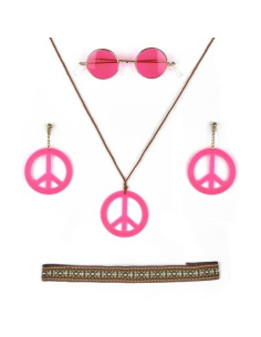 Kit Hippie Rose Femme (bandeau, lunettes, bijoux) 2