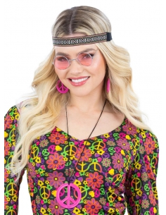 Kit Hippie Rose Femme (bandeau, lunettes, bijoux)
