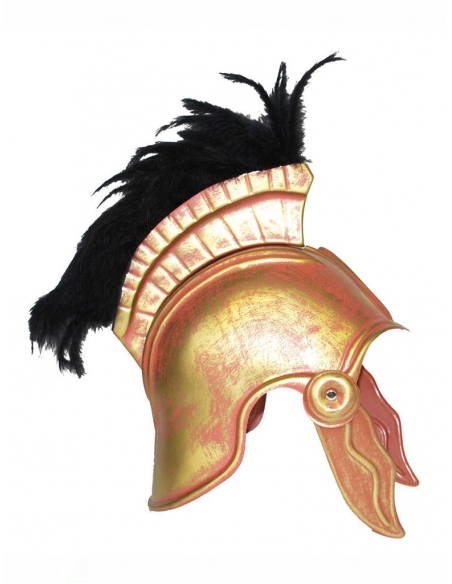 Casque Romain doré à crête plumes noires