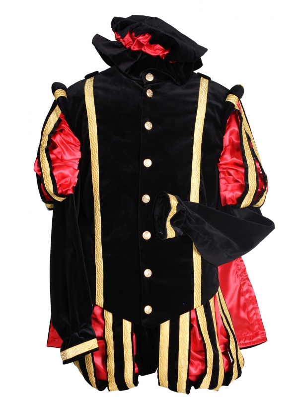 Costume Renaissance Européenne Noir et Rouge Homme