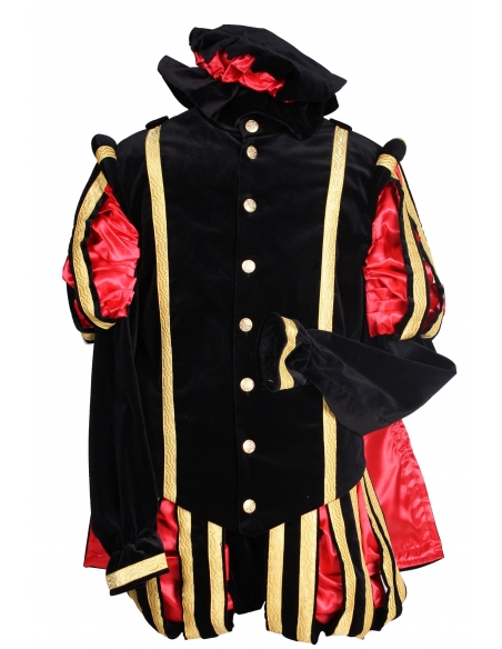 Costume Renaissance Européenne Noir et Rouge Homme