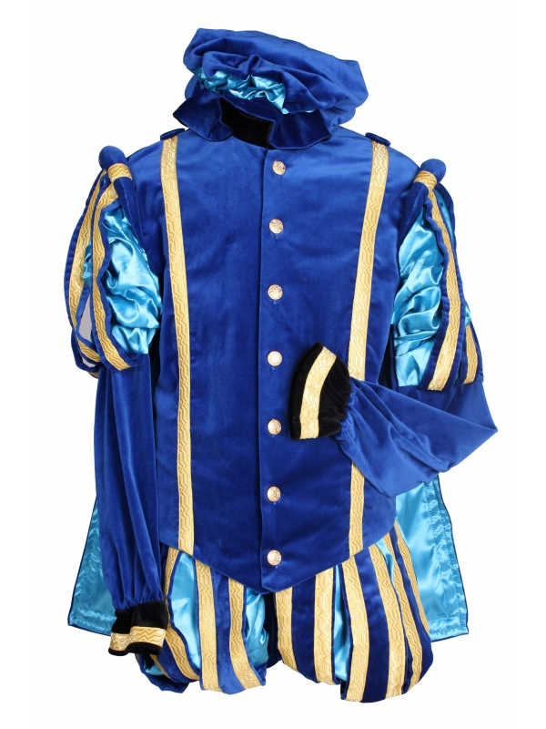 Costume de la Renaissance Européenne Bleu et Doré pour Homme