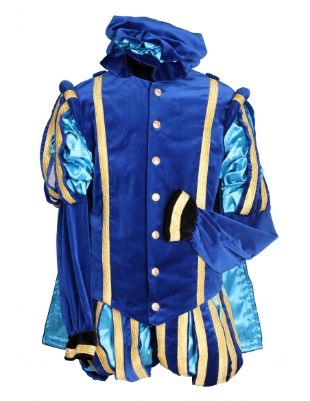 Costume de la Renaissance Européenne Bleu et Doré pour Homme