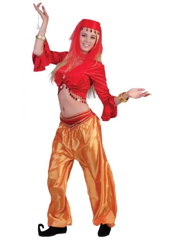 Pantalon doré - Danseuse Orientale avec Ceinture Rouge2