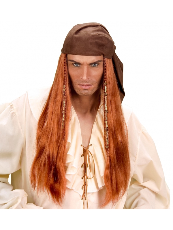 Perruque pirate de caraïbes avec foulard en suédine. homme