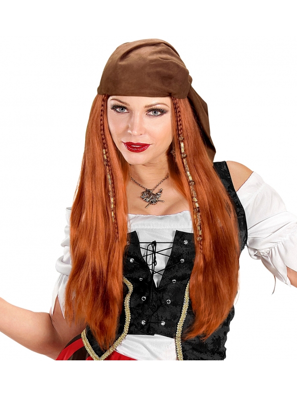 Perruque pirate de caraïbes avec foulard en suédine. Femme
