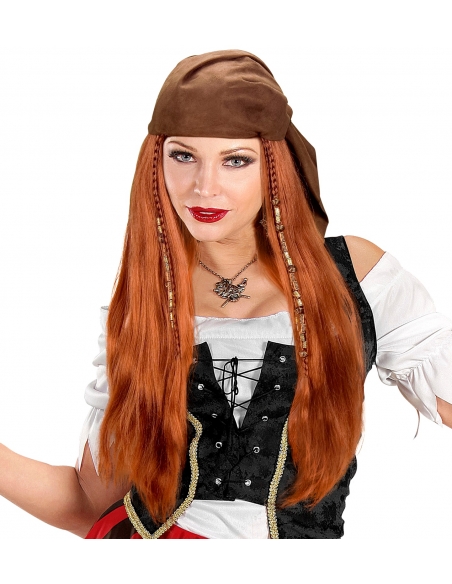 Perruque pirate de caraïbes avec foulard en suédine. Femme