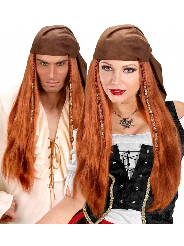 Perruque pirate de caraïbes avec foulard en suédine. couple