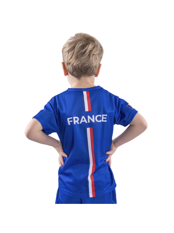 T-shirt supporter France enfant – Bleu avec coq (polyester) | Tailles 116 à 164