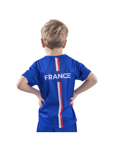 T-shirt supporter France enfant – Bleu avec coq (polyester) | Tailles 116 à 164