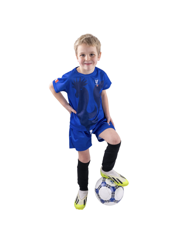 Ensemble foot France enfant – Maillot + short bleu (polyester) | Tailles 116 à 164