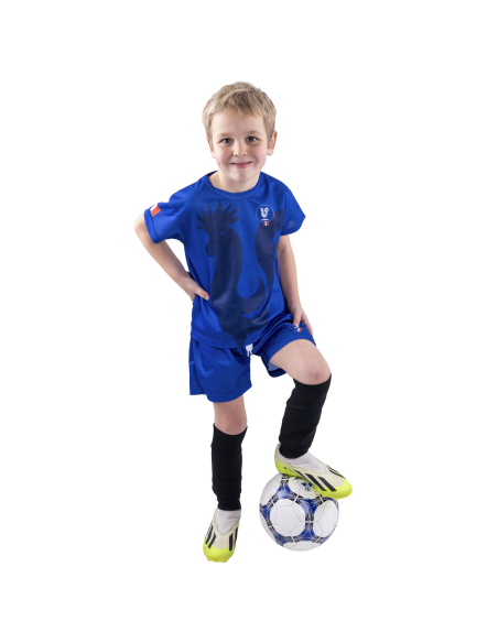 Ensemble foot France enfant – Maillot + short bleu (polyester) | Tailles 116 à 164