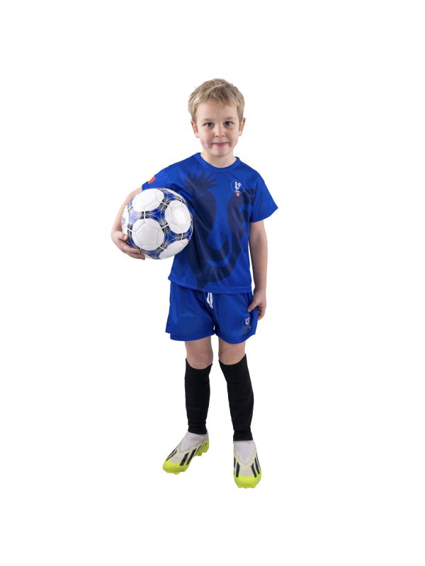 Ensemble foot France enfant – Maillot + short bleu (polyester) | Tailles 116 à 164