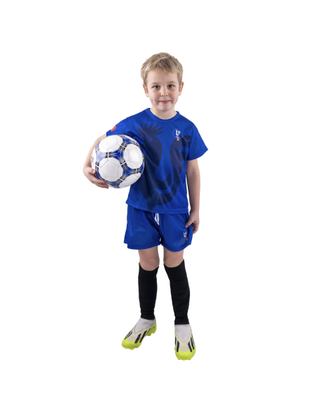 Ensemble foot France enfant – Maillot + short bleu (polyester) | Tailles 116 à 164