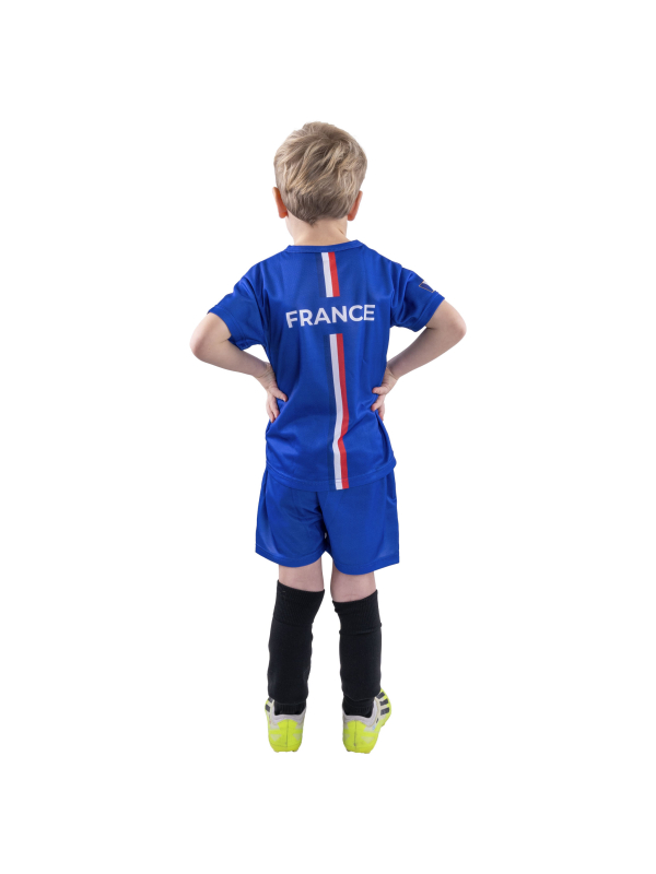 Ensemble foot France enfant – Maillot + short bleu (polyester) | Tailles 116 à 164