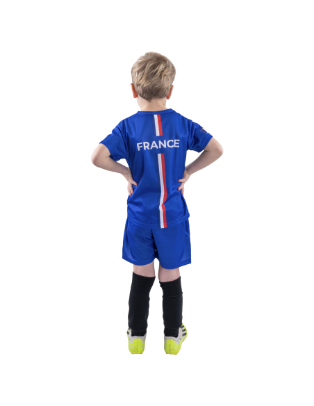 Ensemble foot France enfant – Maillot + short bleu (polyester) | Tailles 116 à 164
