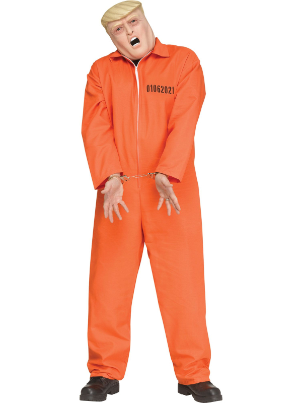 Déguisement prisonnier orange avec masque de Trump
