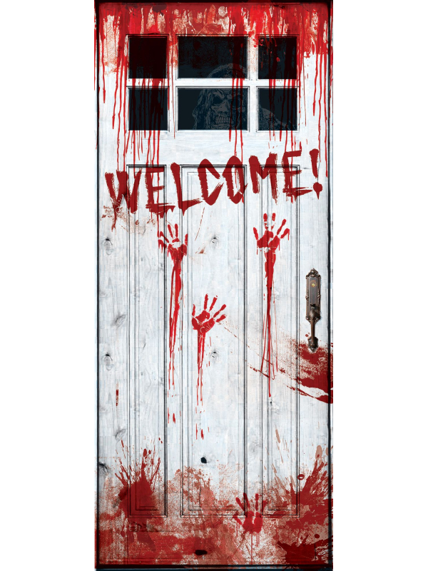 Décoration Halloween Maison : Panneau de Porte Bienvenue Ensanglanté