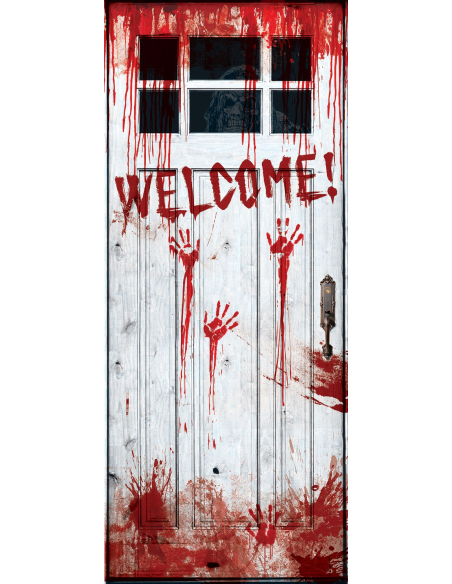 Décoration Halloween Maison : Panneau de Porte Bienvenue Ensanglanté