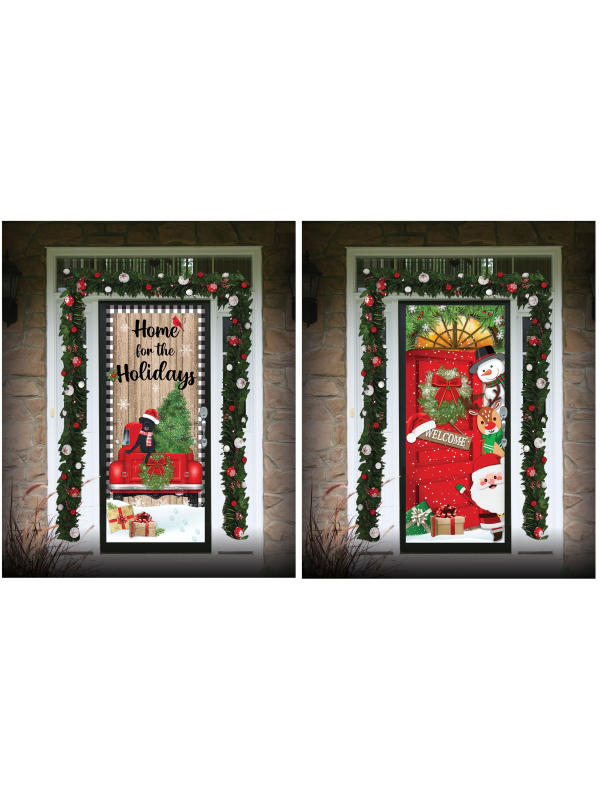Décoration de noël Welcome pour porte d'entrée (76x182cm)
