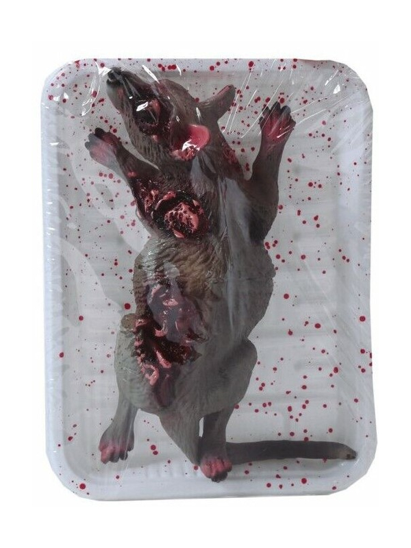 Décoration d'Halloween Effrayante : Rat Mort dans une Barquette