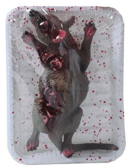 Décoration d'Halloween Effrayante : Rat Mort dans une Barquette