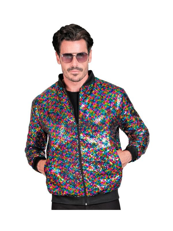 Veste Bomber à Paillettes Multicolore Adultes - Nouvel An, Disco