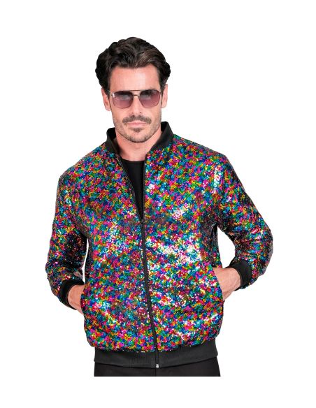 Veste Bomber à Paillettes Multicolore Adultes - Nouvel An, Disco