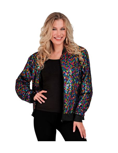 Veste Bomber à Paillettes Multicolore Adultes - Nouvel An, Disco