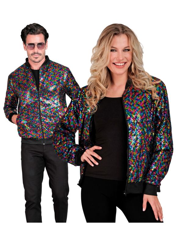 Veste Bomber à Paillettes Multicolore Adultes - Nouvel An, Disco