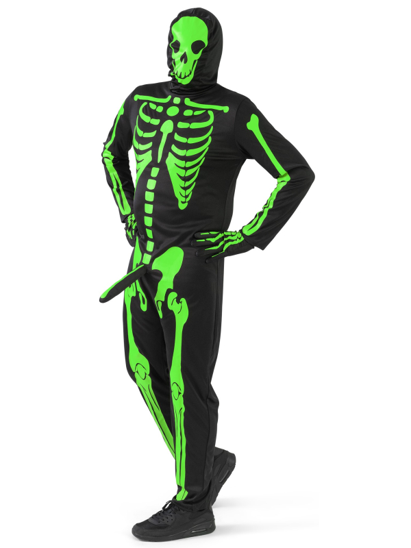 Déguisement squelette zizi noir et vert fluo halloween