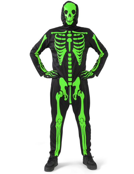 Déguisement squelette zizi noir et vert fluo halloween