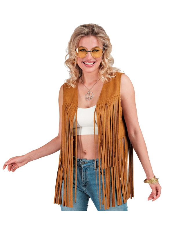 Gilet à franges aspect daim, hippie ou indienne