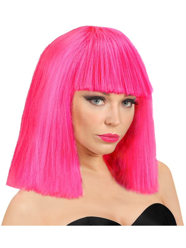 Perruque cabaret rose fluo avec frange