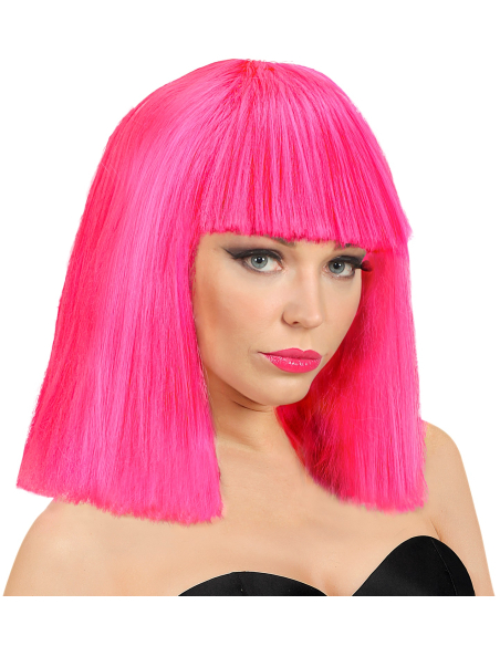Perruque cabaret rose fluo avec frange