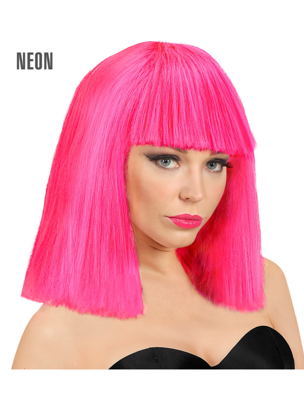 Perruque cabaret rose fluo avec frange