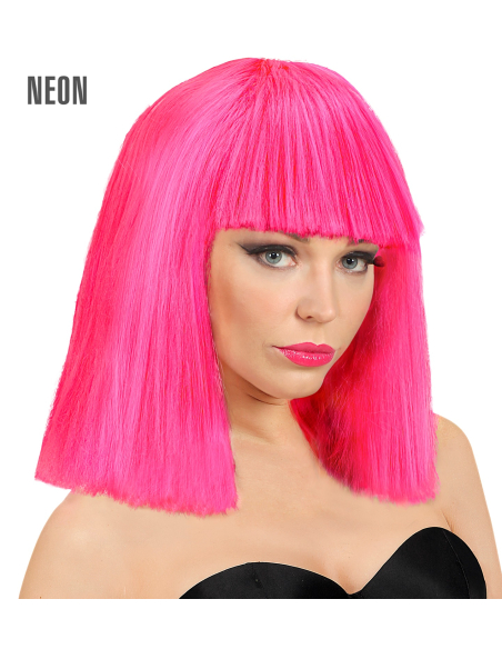 Perruque cabaret rose fluo avec frange