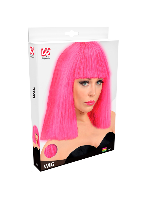 Perruque cabaret rose fluo avec frange