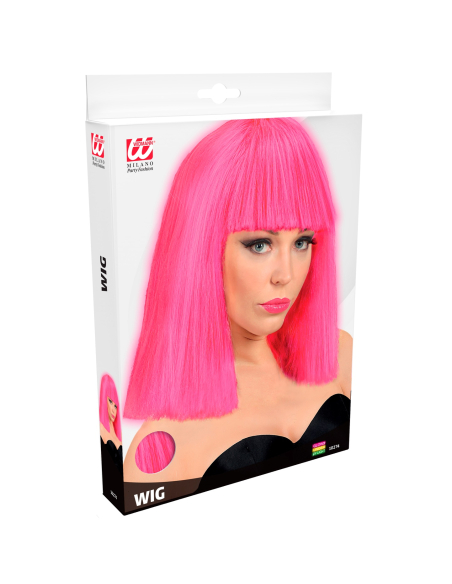 Perruque cabaret rose fluo avec frange