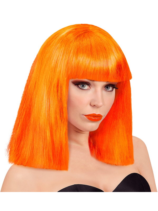 Perruque Orange fluo avec frange et carré lisse