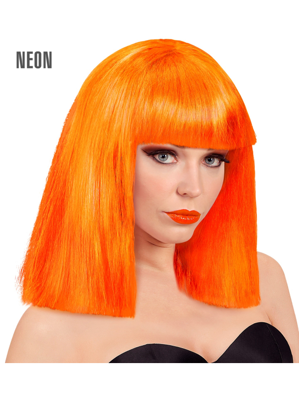 Perruque Orange fluo avec frange et carré lisse